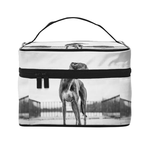 Make-up-Tasche, große Kosmetiktasche, tragbare Reisetasche, Leder, wasserdicht, für Damen und Mädchen,Windhund von VhoMes