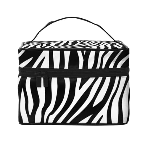 Make-up-Tasche, große Kosmetiktasche, tragbare Reisetasche, Leder, wasserdicht, für Damen und Mädchen,Zebra-Druck von VhoMes