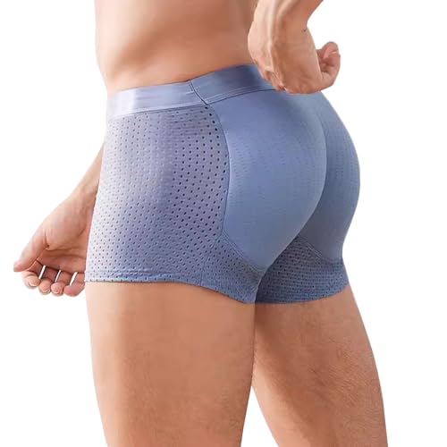 VhoMes Gepolsterte Unterwäsche für Männer Po-Verstärker Mesh Boxershorts Body Shapewear Unterhosen für Männer Festes Polster Hebt Die Hüften Sofort An (Color : Blue, Size : L) von VhoMes