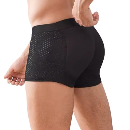 VhoMes Gepolsterte Unterwäsche für Männer Po-Verstärker Mesh Boxershorts Body Shapewear Unterhosen für Männer Festes Polster Hebt Die Hüften Sofort An (Color : Schwarz, Size : M) von VhoMes