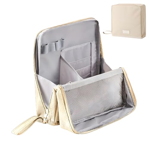 Stehende Make-up-Tasche, Tragbare Mehrzweck-Kosmetiktasche Mit Großem Fassungsvermögen Und Platz Für Pinsel Und Spiegel, Reise-Make-up-Organizer, Make-up-Etui (Beige) von ViCUULY