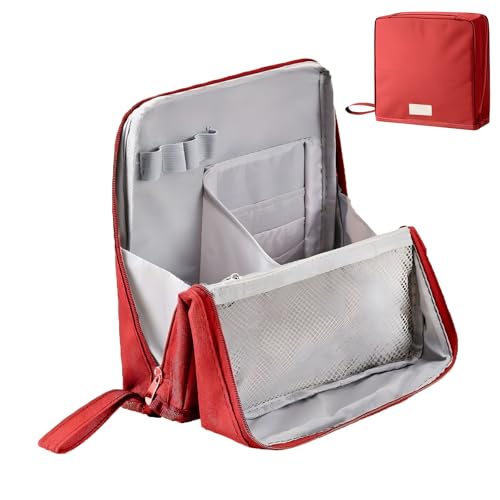 Stehende Make-up-Tasche, Tragbare Mehrzweck-Kosmetiktasche Mit Großem Fassungsvermögen Und Platz Für Pinsel Und Spiegel, Reise-Make-up-Organizer, Make-up-Etui (Wine Red) von ViCUULY