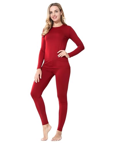 Damen Thermo-Unterwäsche-Set lange Unterhose mit Fleecefutter Ultra Soft Top & Bottom Base Layer Thermo für Frauen - Rot - Mittel von ViCherub