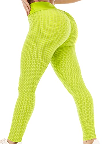 ViCherub Leggings für Frauen Scrunch Butt Lifting TIK Tok Yogahose Pfirsichlifting, hohe Taille, Workout Bauchkontrolle Strumpfhose, gelbgrün, 3X-Groß von ViCherub