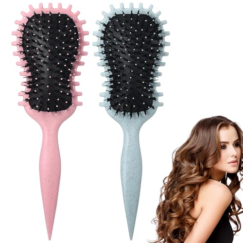 Lockige Haarbürste, Lockendefinierungsbürste für lockiges Haar, Wildschweinborsten definieren Styling-Haarbürste, Lockendefinierung für Damen, Herren, Mädchen, Kämmen, Formen, Blau + Rosa, 2 Stück von ViEinkaufen