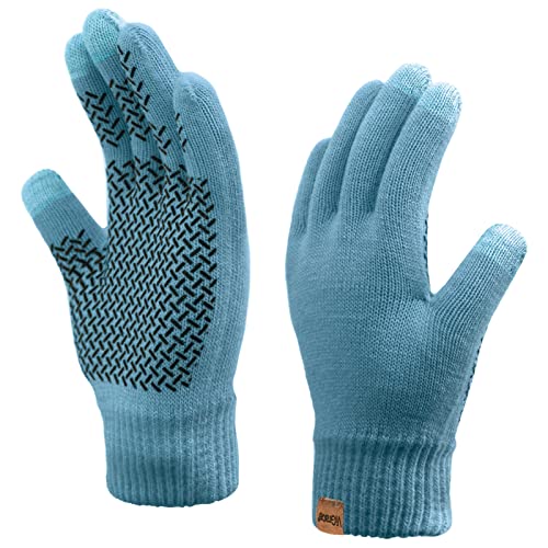 ViGrace Winter-Touchscreen-Handschuhe für Herren und Damen, warm, rutschfest, mit Touchscreen-Futter, Strickhandschuh, Blau, Medium von ViGrace