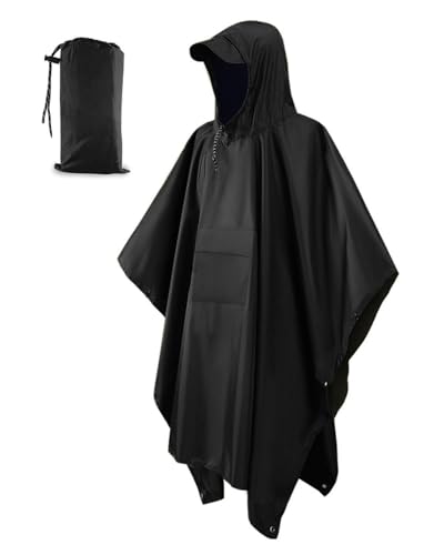 ViKKent Regenjacke Regenponcho, Wasserdichter Regencape mit Kapuze Taschen, Wiederverwendbar, 3 in 1 Multifunktionaler Regencape für Picknick Jagd Camping Wandern von ViKKent
