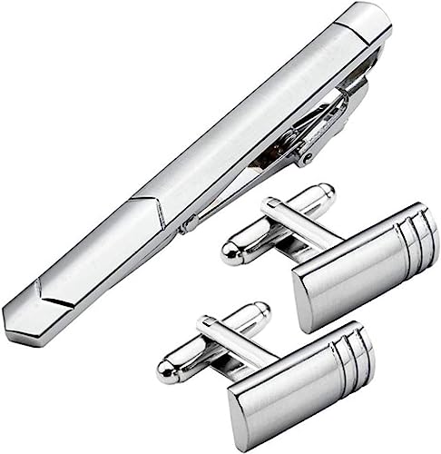 Krawattenklammern für Herren, 3 Stück/Set Edelstahl-Krawattenklammern und Manschettenknöpfe-Set mit Initialen-Manschettenknöpfen, Hemdknöpfen, Krawattenklammer und Krawattenverschluss for Geschäftsfei von ViLLeX