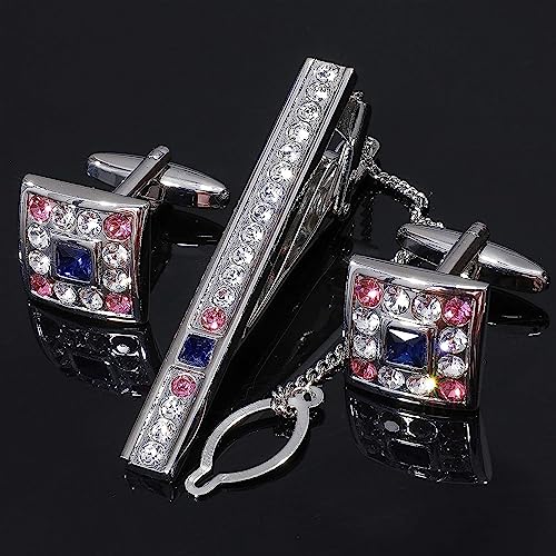 Krawattenklammern für Herren, Hochzeit Strass Manschettenknöpfe Krawattenklammern Set Herrenmode Schmuck Accessoires Geschenk Kristall Manschettenknöpfe Krawattennadel Set (Farbe: TZ 403) ( Color : Tz von ViLLeX