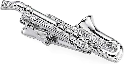 Krawattenklammern für Herren, Schiffsbart Helm Gitarre Krawattenklammer Modestil Gold silbrig und schwarz Herren Business Krawattennadel (Farbe: Gun) (Color : Silver Sax) von ViLLeX