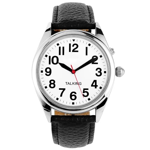ViLoSa Deutsch Sprechende Armbanduhr Uhr, Herren Sprechuhr mit Lederarmband für Jalousien und ältere German Talking Watch for Blind Announcement of Time, Date and Day of The Week, for Seniors von ViLoSa