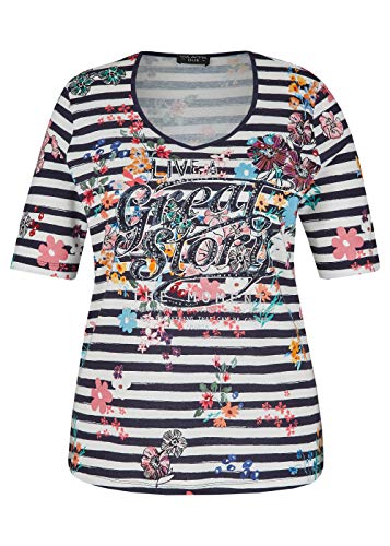 Via Appia Due Damen Softes Baumwoll-Ringel-Shirt mit Blumen und Front-Print von Via Appia Due