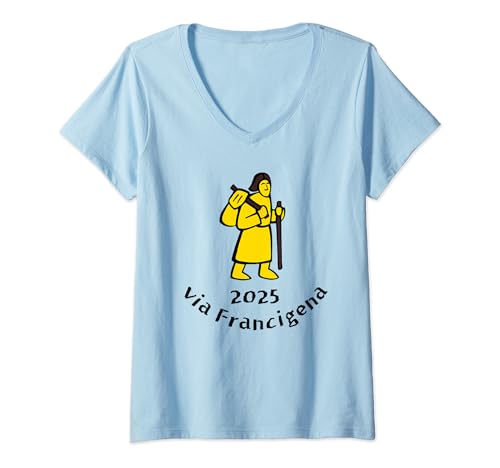 Damen 2025-Via-Francigena Pilger-Souvenir T-Shirt mit V-Ausschnitt Damen 2025-Via-Francigena Pilger-Souvenir T-Shirt mit V-Ausschnitt von Via Francigena Pilgrimage Souvenir