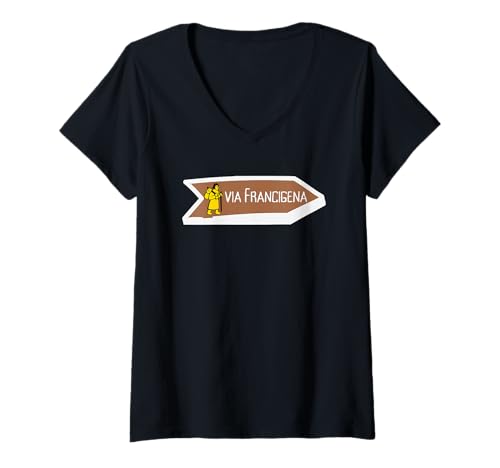 Damen Via-Francigena Pilgrim Andenken T-Shirt mit V-Ausschnitt Damen Via-Francigena Pilgrim Andenken T-Shirt mit V-Ausschnitt von Via Francigena Pilgrimage Souvenir