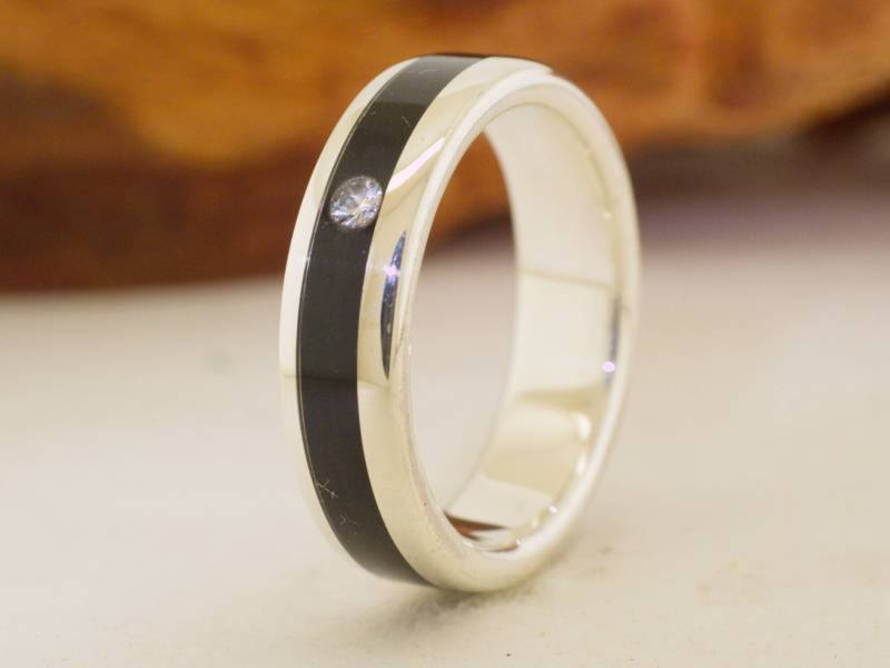 Ebenholz Ring Diamant Und Sterling Silber - Damen- Herrenring Holz von ViademonteJewelry