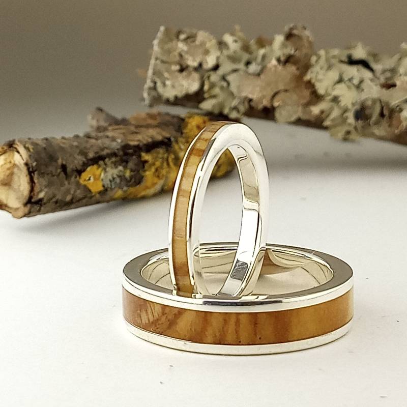 Hochzeit Eheringe in Silber Und Olivenholz/Olive Ringe Verschiedene von ViademonteJewelry