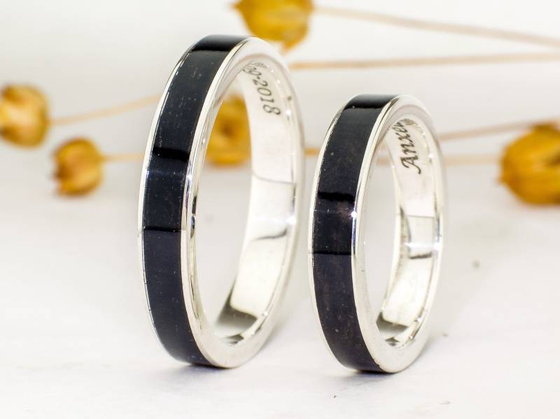 Paar Eheringe Aus Sterlingsilber Und Ebenholz/Ehering Ebano Ring von ViademonteJewelry