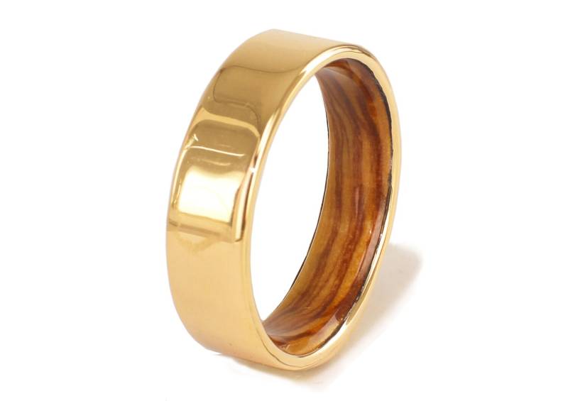 Ring Aus Gelbgold Und Olivenholz - Originale Unisex-Trauringe Verschiedene Trauringen Massiver 18 Karat Goldring von ViademonteJewelry