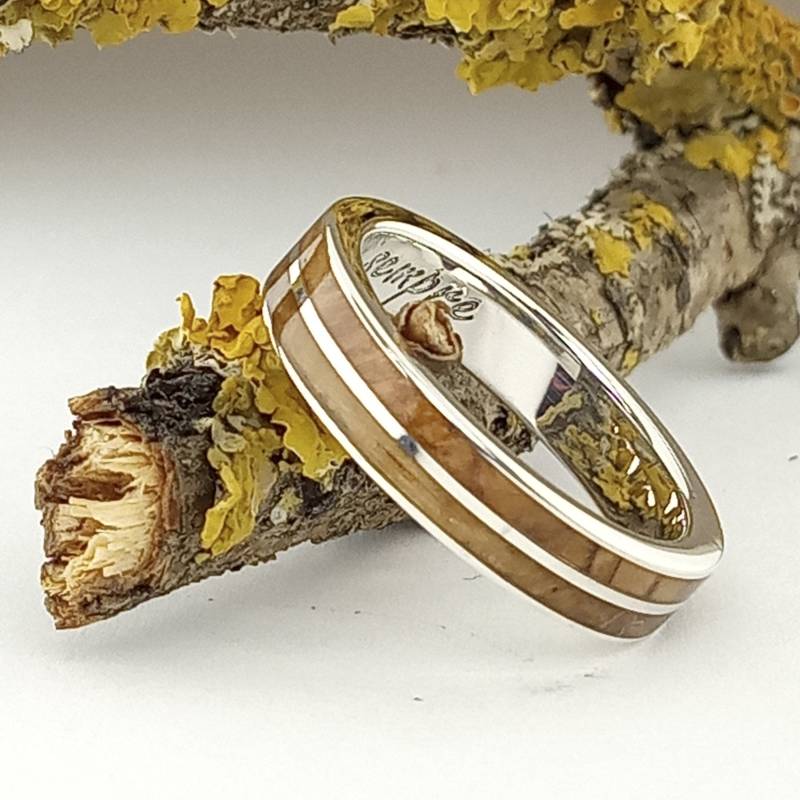 Ring Aus Silber Und Verkrustetem Holz Olivenbaum. Ehering, Verlobungsring von ViademonteJewelry