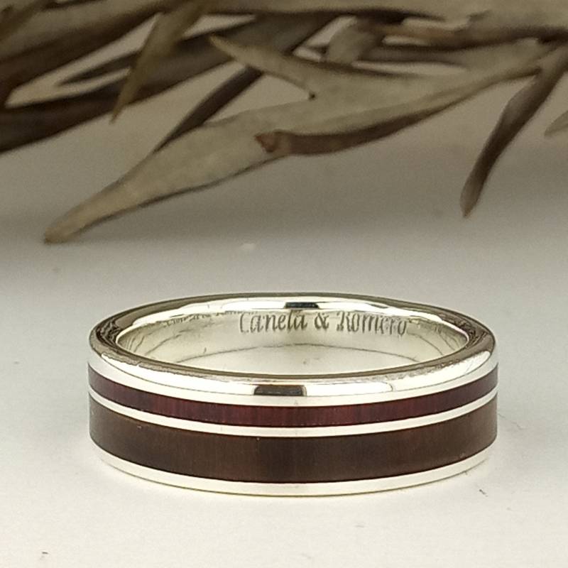 Silberring Mit Holz - Geschenk Für Männer Oder Frauen Origineller Und Anderer Ehering von ViademonteJewelry
