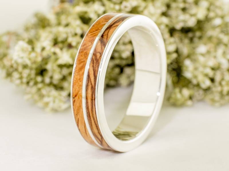 Silberring Mit Oliven - Und Weißeichenholz. Ehering, Verlobungsring von ViademonteJewelry