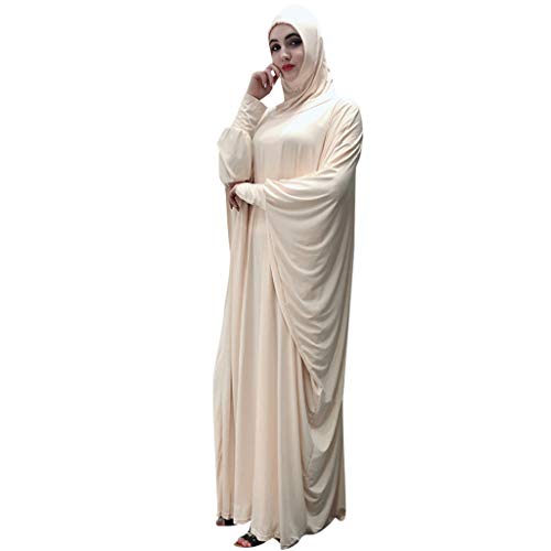 Viahwyt Muslim Roben Frauen einfarbig Kleid Moslemische Kopfbedeckungen Moschee Fledermaus Ärmel Roben Strickjacke Ramadan Kleid(Beige,Freie Größe) von Viahwyt Muslimische Kleidungs