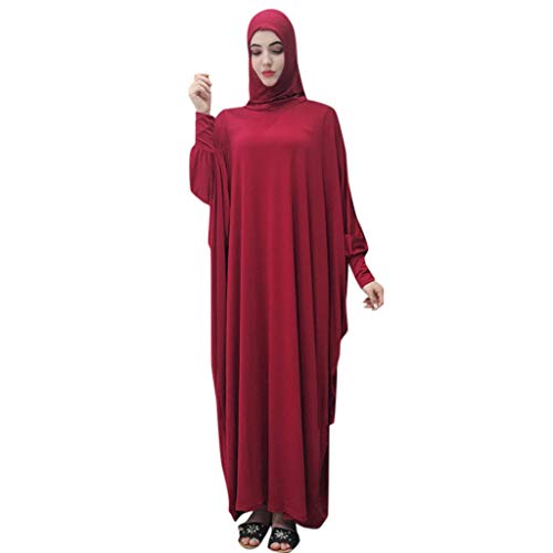 Viahwyt Muslim Roben Frauen einfarbig Kleid Moslemische Kopfbedeckungen Moschee Fledermaus Ärmel Roben Strickjacke Ramadan Kleid(R,Freie Größe) von Viahwyt Muslimische Kleidungs