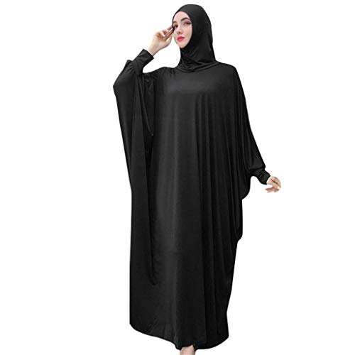 Viahwyt Muslim Roben Frauen einfarbig Kleid Moslemische Kopfbedeckungen Moschee Fledermaus Ärmel Roben Strickjacke Ramadan Kleid(Schwarz,Freie Größe) von Viahwyt Muslimische Kleidungs