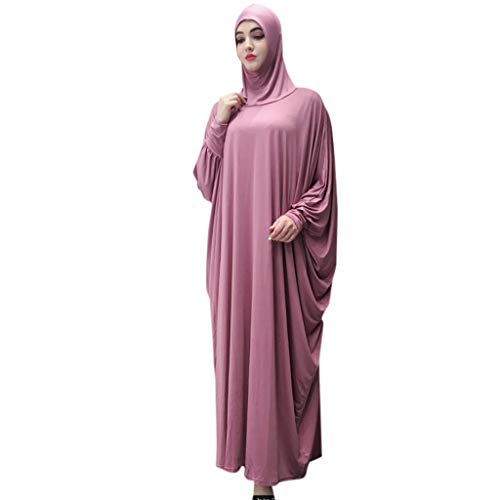 Viahwyt Muslim Roben Frauen einfarbig Kleid Moslemische Kopfbedeckungen Moschee Fledermaus Ärmel Roben Strickjacke Ramadan Kleid(Wassermelonenrot,Freie Größe) von Viahwyt Muslimische Kleidungs