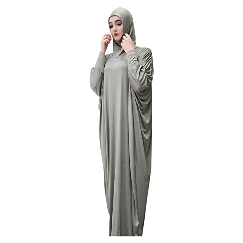 Viahwyt Muslim Roben Frauen einfarbig Kleid Moslemische Kopfbedeckungen Moschee Fledermaus Ärmel Roben Strickjacke Ramadan Kleid (Grau,Freie Größe) von Viahwyt Muslimische Kleidungs