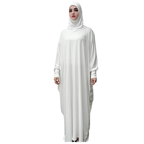 Viahwyt Muslim Roben Frauen einfarbig Kleid Moslemische Kopfbedeckungen Moschee Fledermaus Ärmel Roben Strickjacke Ramadan Kleid (Weiß,Freie Größe) von Viahwyt Muslimische Kleidungs