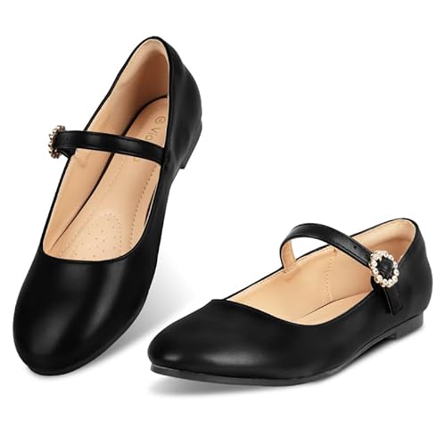 Viapipa Schwarz Mary Janes Flats Schwarz Mary Janes für Damen Mary Janes Schuhe für Damen, Mattes Schwarz, 40 EU von Viapipa