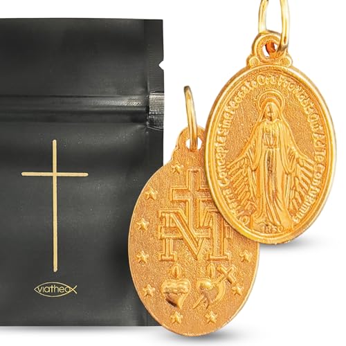 Viatheo Authentische Wundertätige Jungfrau Maria Gold Medaille - katholischer religiöser Schmuck für Damen & Herren - Goldener christlicher Anhänger Symbol des Glaubens - Geschenkidee Taufe Kommunion von Viatheo