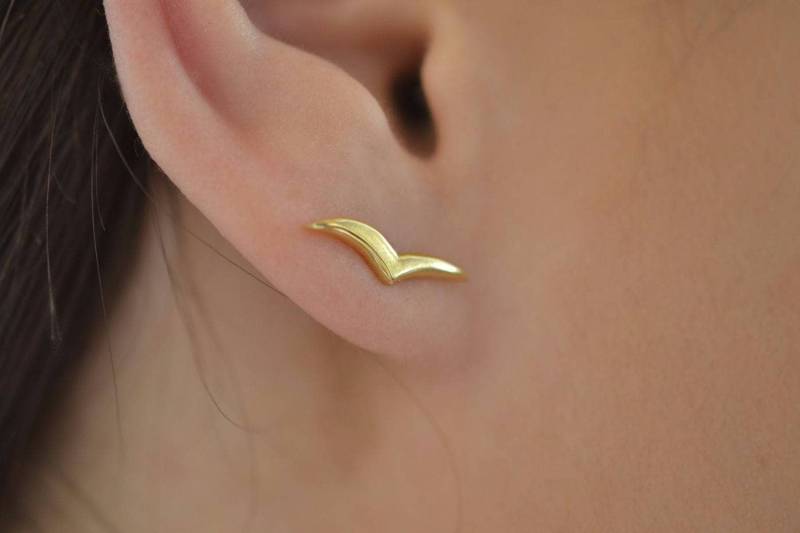 Möwe Ohrringe Massiv 18K Gold Ohrstecker Einfache Zart Beste 2 Set Zierliche Einzel Ohrring Möwe Ohrringe Massiv 18K Gold Ohrstecker Einfache Zart Beste 2 Set Zierliche Einzel Ohrring von ViazisJewelry