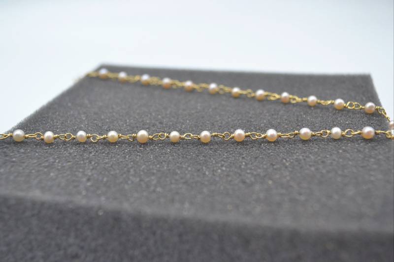 Rosenkranz Rose Perlen Halskette 18K Solid Gold Hochzeit Goldkette Zarte Perle Schmuck Frau Juni Birthstone Weiß von ViazisJewelry