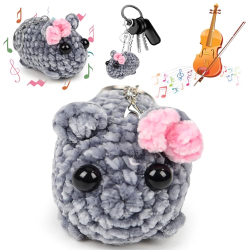 Vibbang Hamsti Schlüsselanhänger, Sad Hamster mit Sound, Sad Hamster Meme Plüschtier, Trauriger Hamster Schlüsselanhänger, Handgefertigte Hamster-Strickpuppe, Sad Hamster Häkel Puppen Kinder von Vibbang