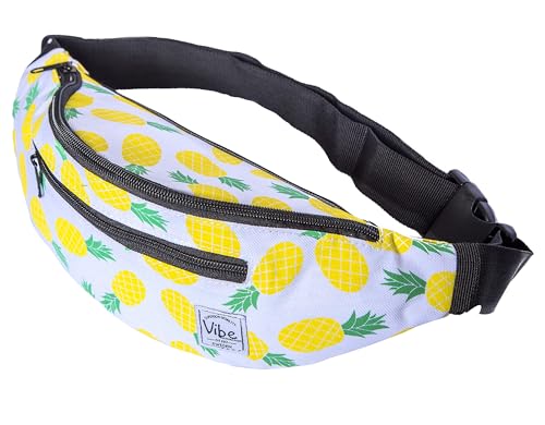 Vibe Bauchtasche Gürteltasche für Damen, Herren & Kinder (Ananas) - Fanny Pack Tasche, Hüfttasche, Handytasche für Festival, Party, Rave, Sport, Outdoor, Fitness, Fahrrad, Joggen von Vibe Festival Gear