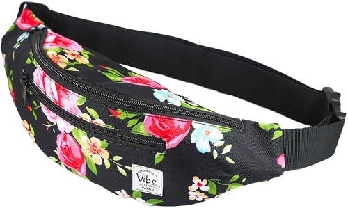 Vibe Bauchtasche Gürteltasche für Damen, Herren & Kinder (Retro Floral Blumen) - Fanny Pack Tasche, Hüfttasche, Handytasche für Festival, Party, Rave, Sport, Outdoor, Fitness, Fahrrad, Joggen von Vibe Festival Gear