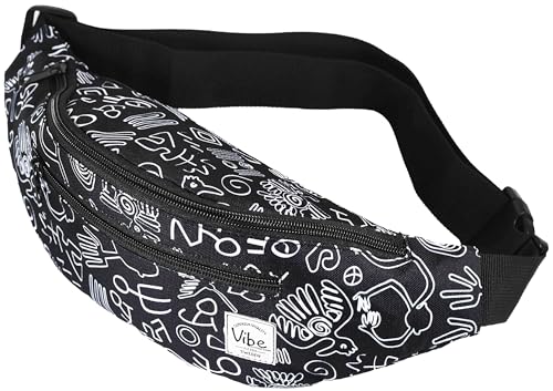 Vibe Bauchtasche Gürteltasche für Damen, Herren & Kinder (schwarz weiß tribal) - Fanny Pack Tasche, Hüfttasche, Handytasche für Festival, Party, Rave, Sport, Outdoor, Fitness, Fahrrad, Joggen von Vibe Festival Gear