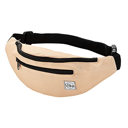 Vibe Bauchtasche Gürteltasche für Damen, Herren & Kinder (Beige) - Fanny Pack Tasche, Hüfttasche, Handytasche für Festival, Party, Rave, Sport, Outdoor, Fitness, Fahrrad, Joggen von Vibe Festival Gear