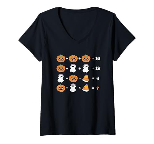 Damen Gruseliger Halloween-Lehrer Trick or Teach T-Shirt mit V-Ausschnitt von Vibes Apparel Halloween Teacher Costume Co.