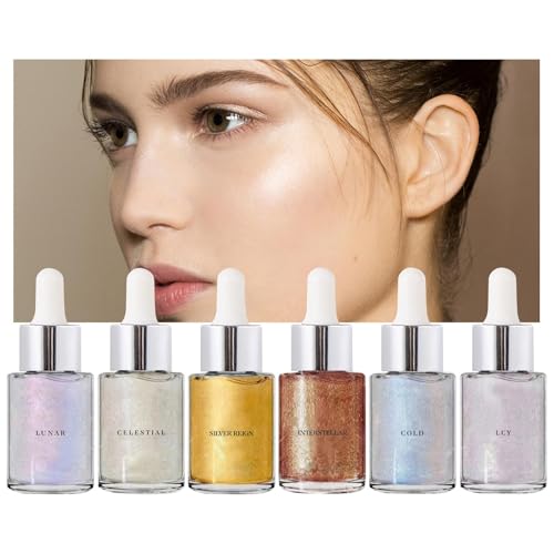 Flüssiger Highlighter, Körperöl mit Glanz, 30 ml, langanhaltendes Körper-Make-up-Öl, 6 Farben mit flüssigem Glanz für Mädchen, strahlendes Gesicht von Vibhgtf