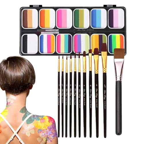 Gesichtsfarben-Palette: Set für Gesichts- und Körperbemalung in 12 Farben, professionelle waschbare Körperfarbe-Palette, Gesichtsbemalungsset für Männer von Vibhgtf