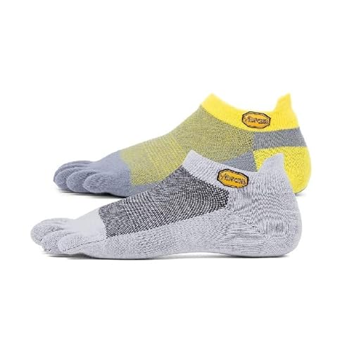 FiveFingers Athletic No-Show Sportsocken, Sportsocken, Sportsocken, mit Fingern, Laufen, Trekking, Yoga, Training, Klettern-Gelb, Grau in Coolmax, Nylon, Lycra-Größe M, Gelb Grau, 38 EU von Vibram