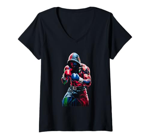 Damen Fearless Boxer in bunter Stärke T-Shirt mit V-Ausschnitt Damen Fearless Boxer in bunter Stärke T-Shirt mit V-Ausschnitt von Vibrant Boxing Champion Colors Power