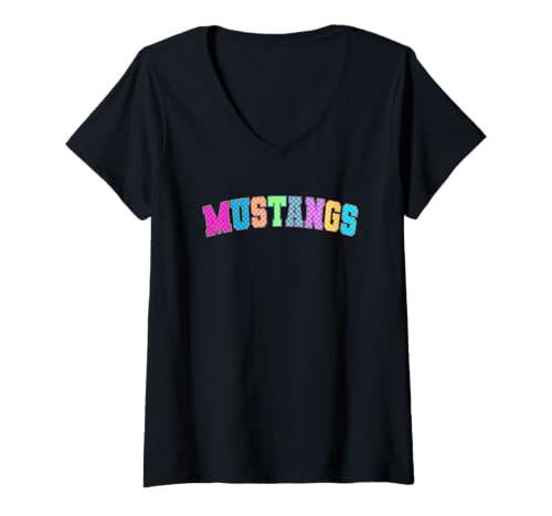 Damen Mustangs Bold School Team Spirit Pride T-Shirt mit V-Ausschnitt Damen Mustangs Bold School Team Spirit Pride T-Shirt mit V-Ausschnitt von Vibrant Colorful School Spirit Team