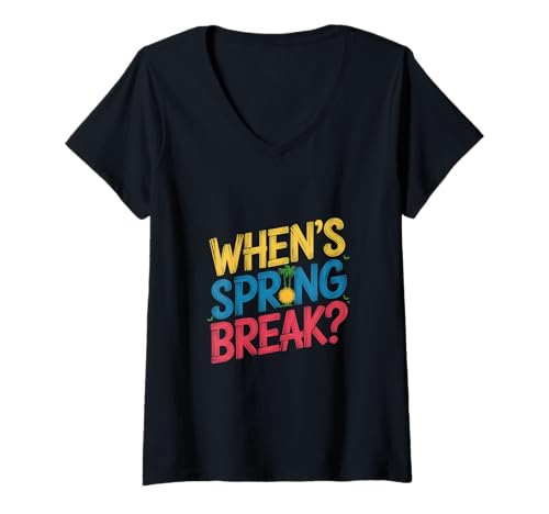 Damen Wann ist Frühlingsferien? Lustige tropische Vibes T-Shirt mit V-Ausschnitt Damen Wann ist Frühlingsferien? Lustige tropische Vibes T-Shirt mit V-Ausschnitt von Vibrant Colorful Spring Break Fun Vibes