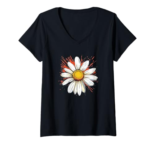 Damen Happy Home Gänseblümchen-Kostüm für Gänseblümchen-Liebhaber T-Shirt mit V-Ausschnitt von Vibrant Daisy Look