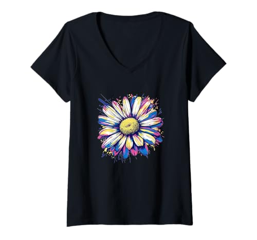 Damen Lässiger Gänseblümchen-Look für Jungen und Mädchen T-Shirt mit V-Ausschnitt Damen Lässiger Gänseblümchen-Look für Jungen und Mädchen T-Shirt mit V-Ausschnitt von Vibrant Daisy Look