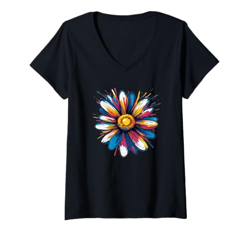 Damen Tolle Gänseblümchenblüten in tollen Farben für Erwachsene und Kinder T-Shirt mit V-Ausschnitt Damen Tolle Gänseblümchenblüten in tollen Farben für Erwachsene und Kinder T-Shirt mit V-Ausschnitt von Vibrant Daisy Look